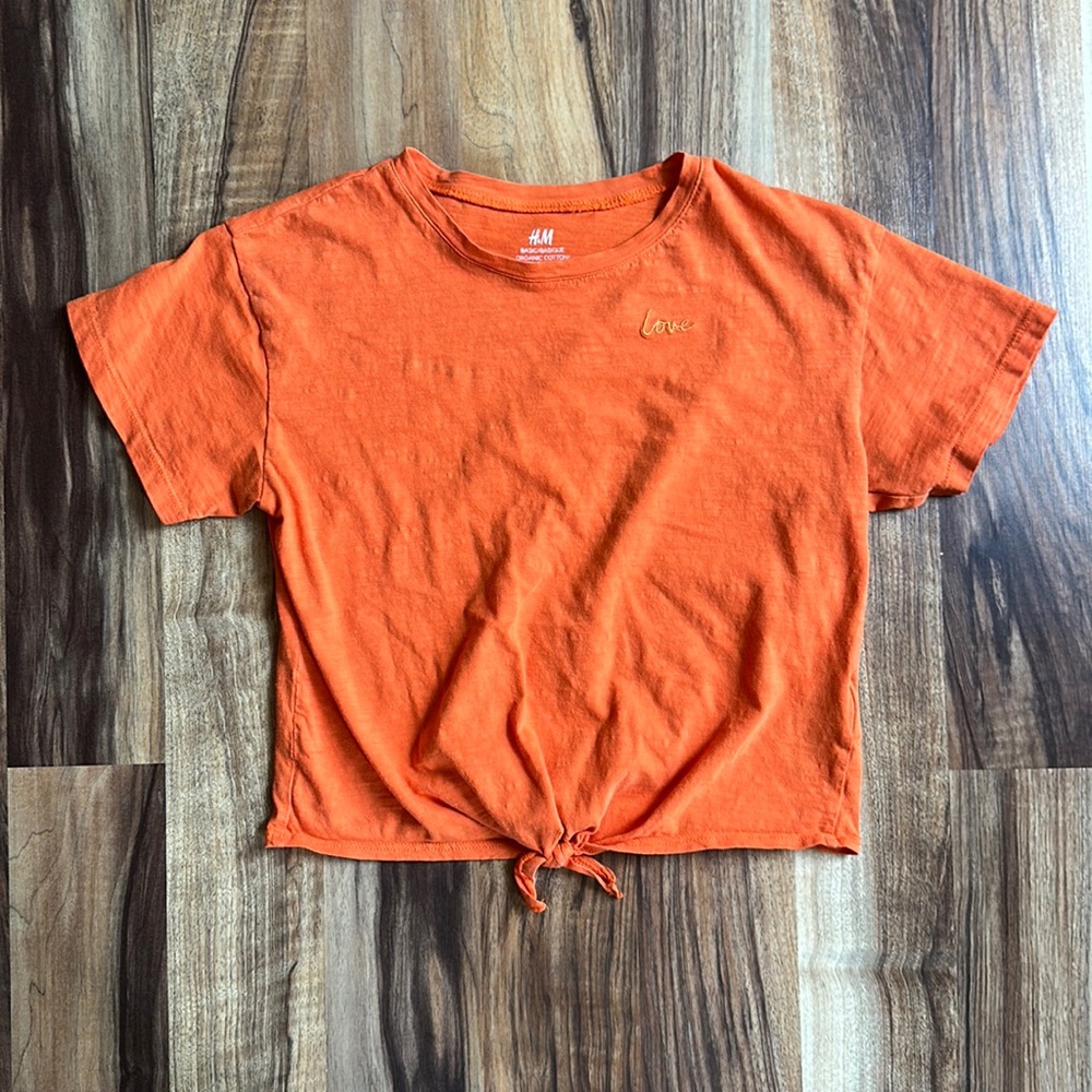H&M Orange Short Sleeve Tye Front Short Sleeve Shirt Size 12/14